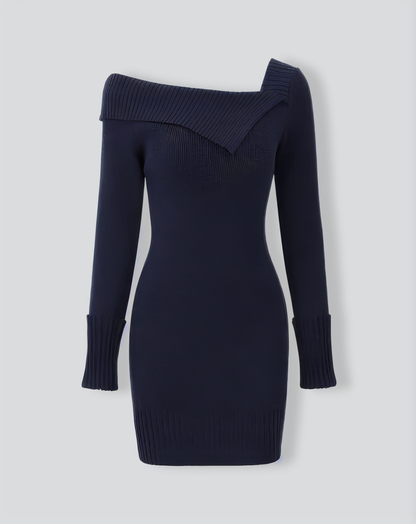Navy Off The Shoulder Bodycon Sweater Dress