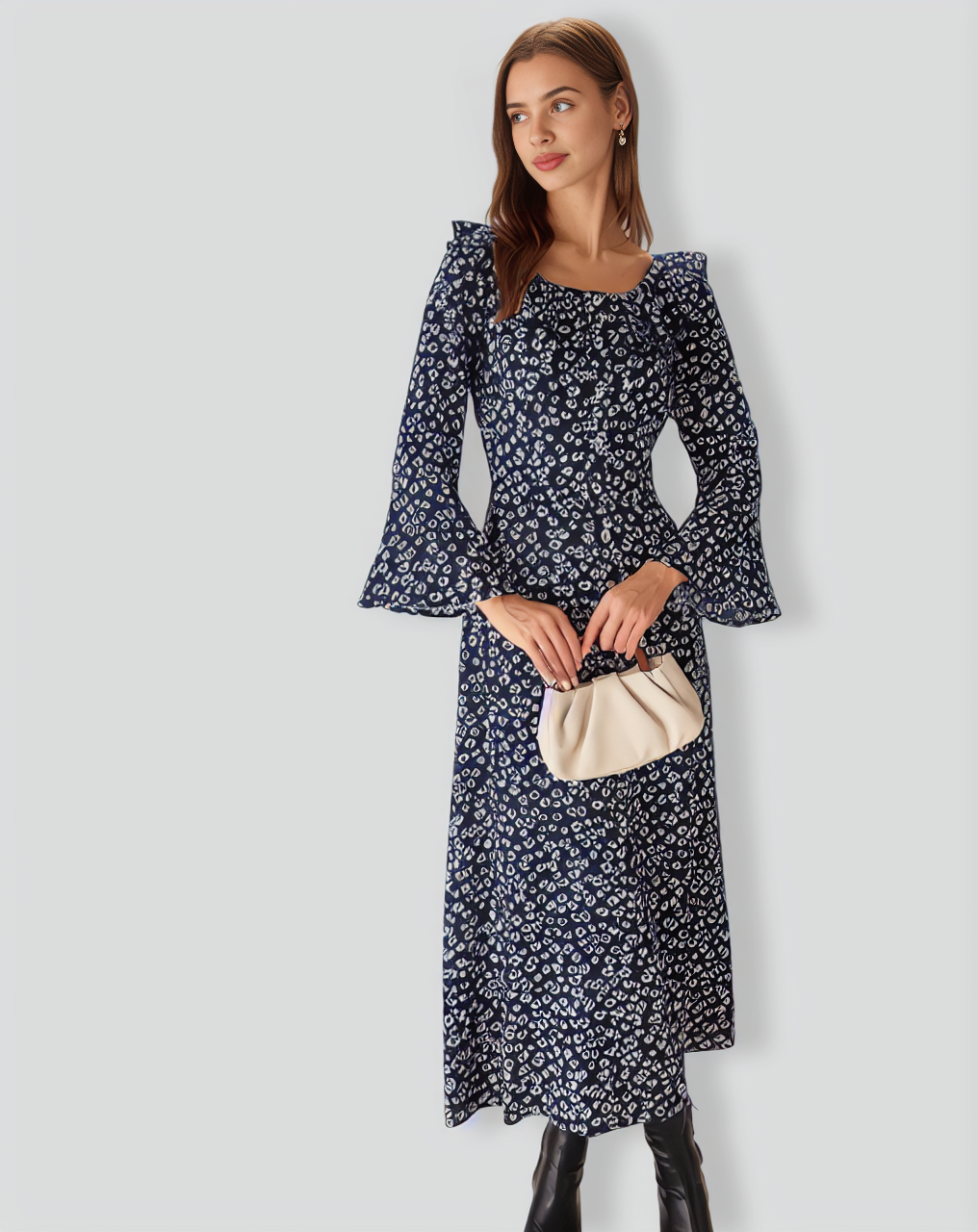 Blue Floral Ruffle Chiffon Maxi Dress