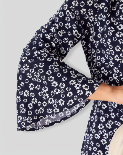 Blue Floral Ruffle Chiffon Maxi Dress