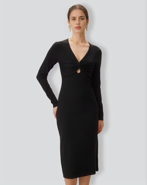 Black V Neck Cut Out Bodycon Sweater Dress