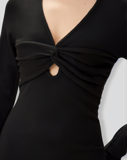 Black V Neck Cut Out Bodycon Sweater Dress