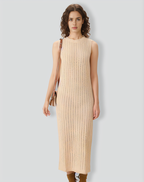 Apricot Sleeveless Bodycon Sweater Dress