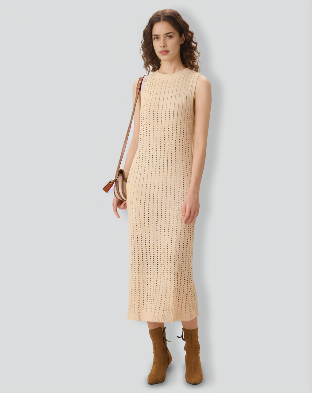 Apricot Sleeveless Bodycon Sweater Dress