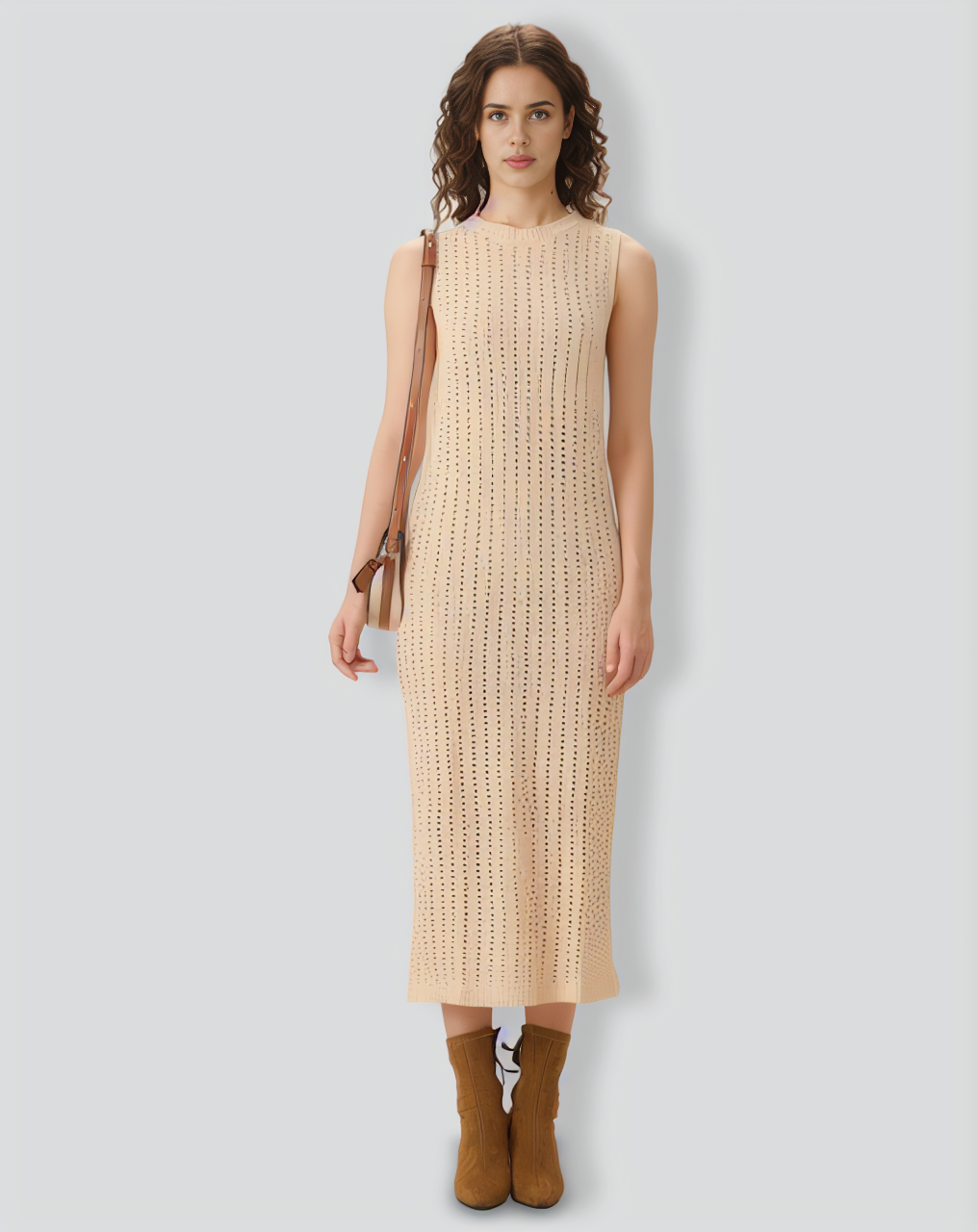 Apricot Sleeveless Bodycon Sweater Dress