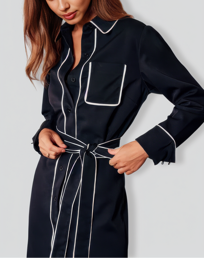 The Black Contrast Belted Shirt Midi Dress