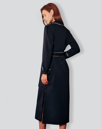 The Black Contrast Belted Shirt Midi Dress