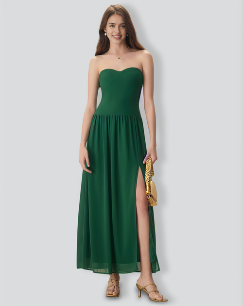 The Green Sweetheart Neck Ruched Maxi Dress
