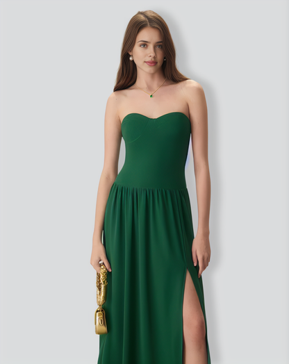 The Green Sweetheart Neck Ruched Maxi Dress