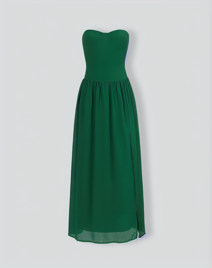The Green Sweetheart Neck Ruched Maxi Dress