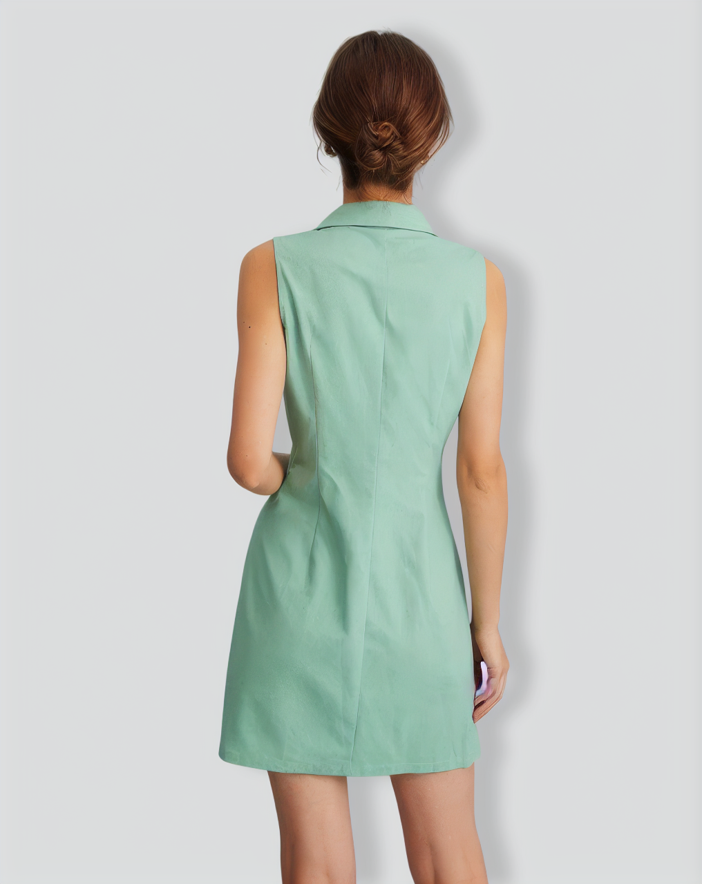 The Green Lapel Button-up Sleeveless Mini Dress