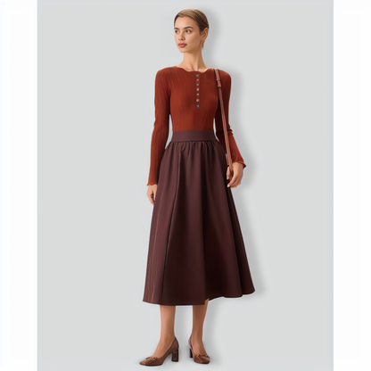 Women's Brown Round Neck Slim Sweater