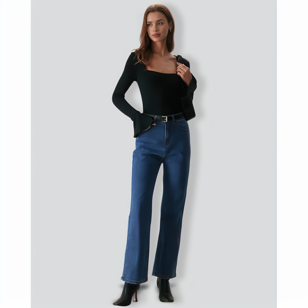 The Black Square Neck Slit Flare Sleeve Tee