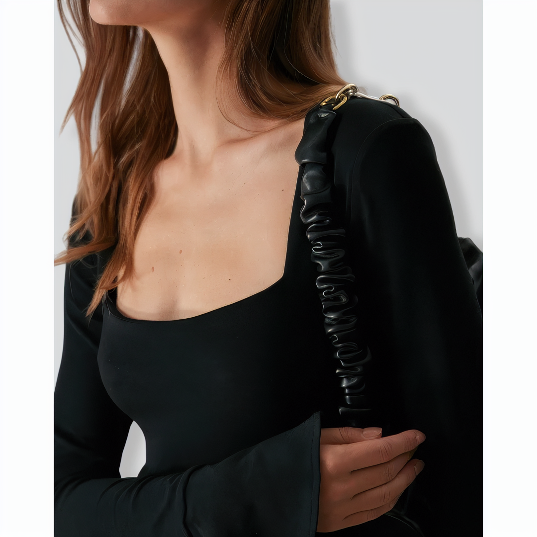 The Black Square Neck Slit Flare Sleeve Tee