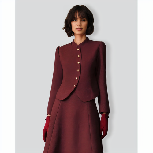 Burgundy Retro Single-breasted Tweed Jacket