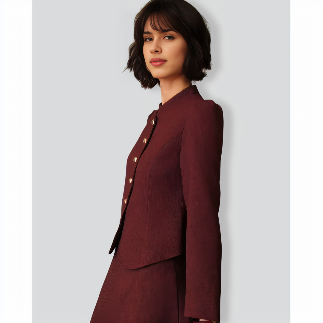 Burgundy Retro Single-breasted Tweed Jacket