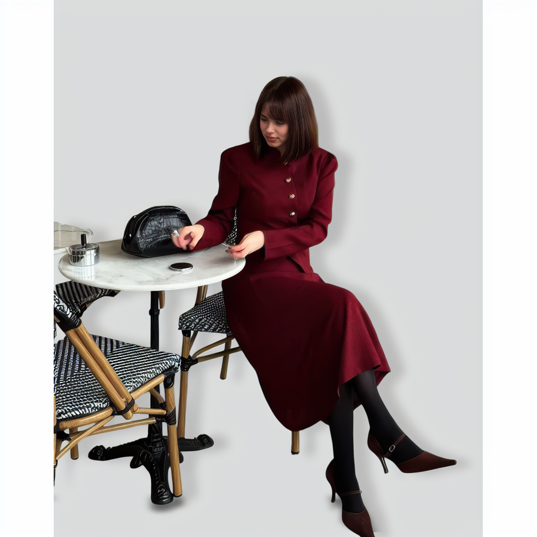 Burgundy Retro Single-breasted Tweed Jacket