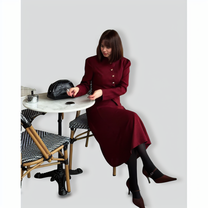 Burgundy Retro Single-breasted Tweed Jacket