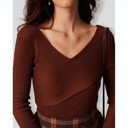 The Coffee V Neck Criss-Cross Wrap Knit Top