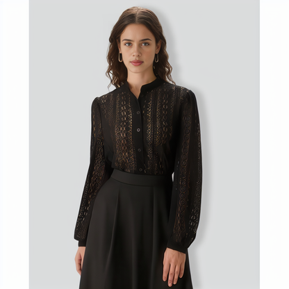 Black Lace Lantern Sleeve Blouse