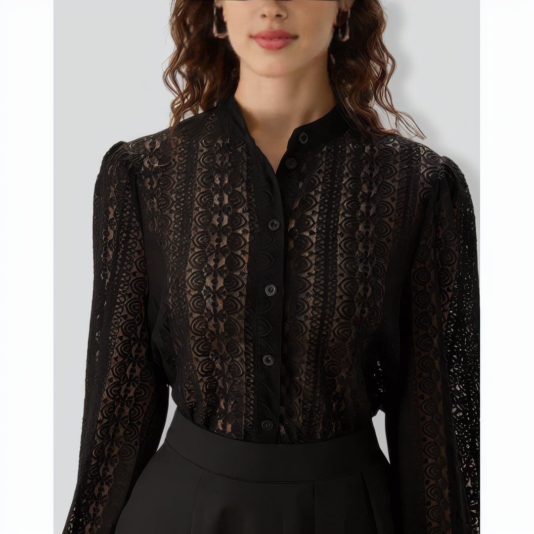 Black Lace Lantern Sleeve Blouse