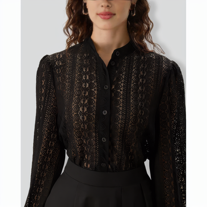 Black Lace Lantern Sleeve Blouse