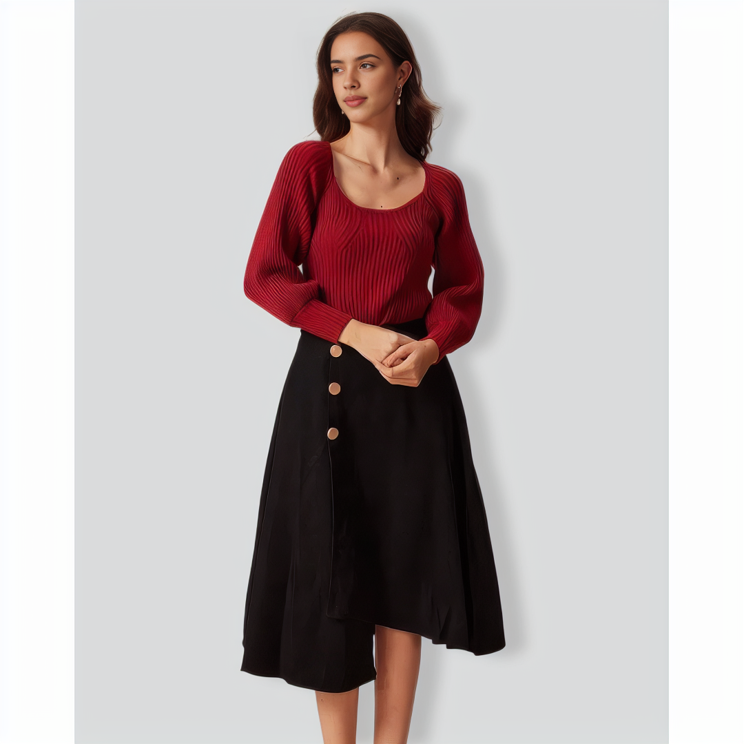 The Red Scoop Neck Lantern Sleeve Sweater