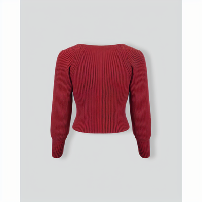 The Red Scoop Neck Lantern Sleeve Sweater