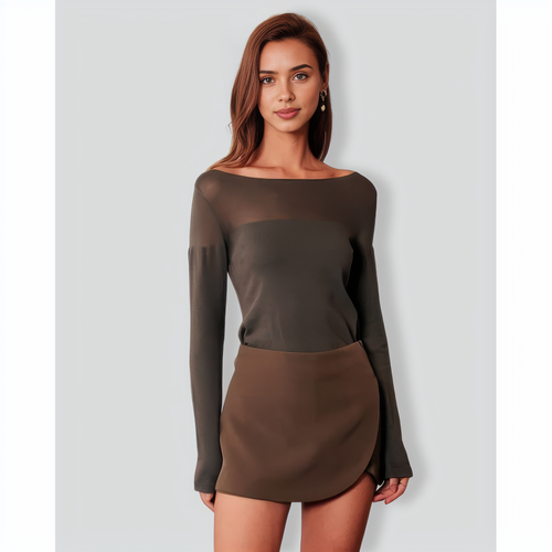 The Army Green Boat Neck Sheer Knit Top