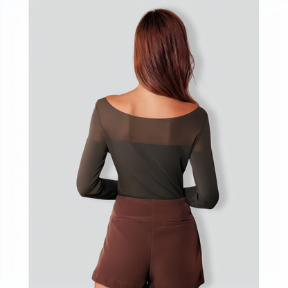 The Army Green Boat Neck Sheer Knit Top