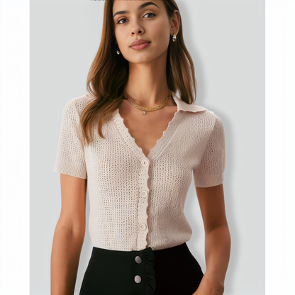 The Nude V Neck Button Pointelle Knit Tee