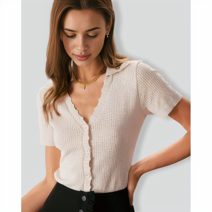 The Nude V Neck Button Pointelle Knit Tee