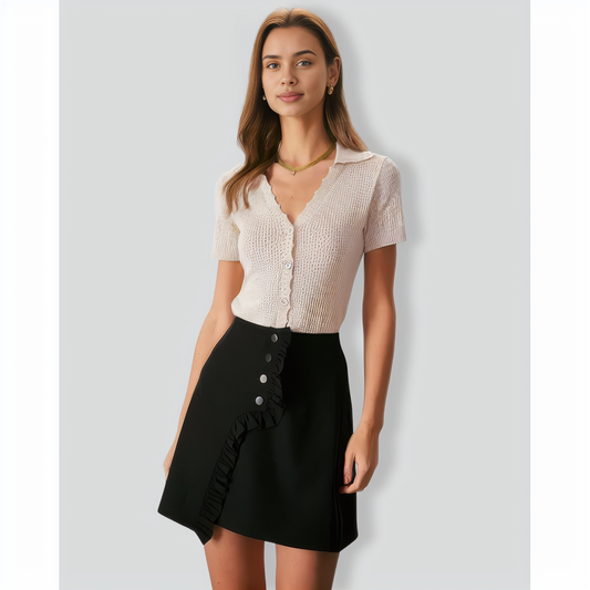 The Nude V Neck Button Pointelle Knit Tee