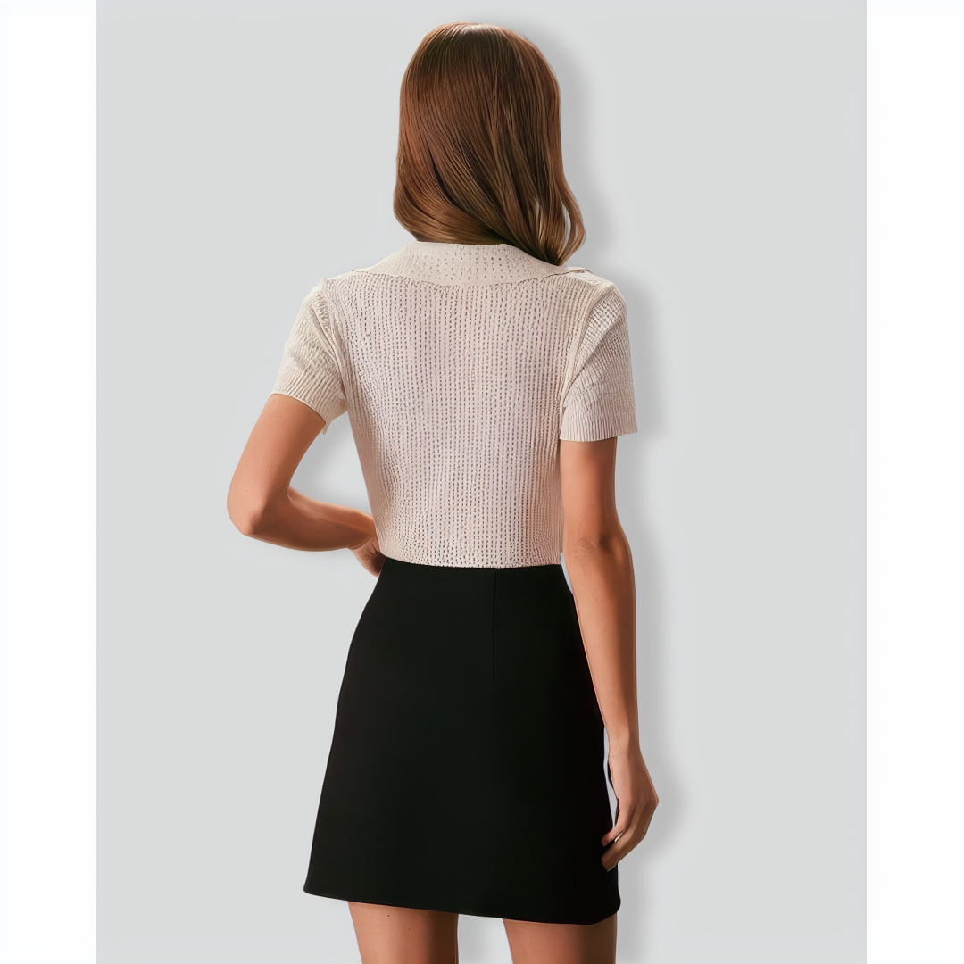 The Nude V Neck Button Pointelle Knit Tee