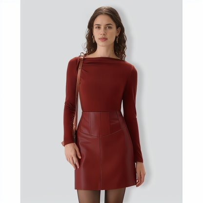 Brick Red Ruched Knit Tee