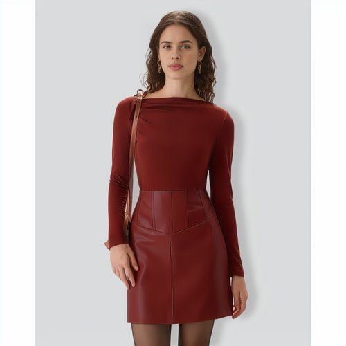 Brick Red Ruched Knit Tee