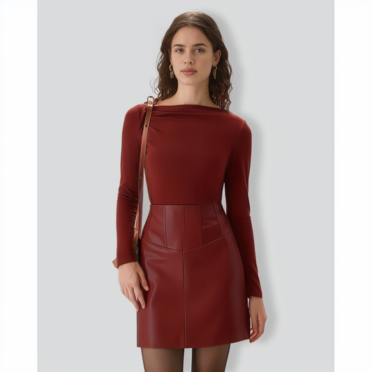 Brick Red Ruched Knit Tee