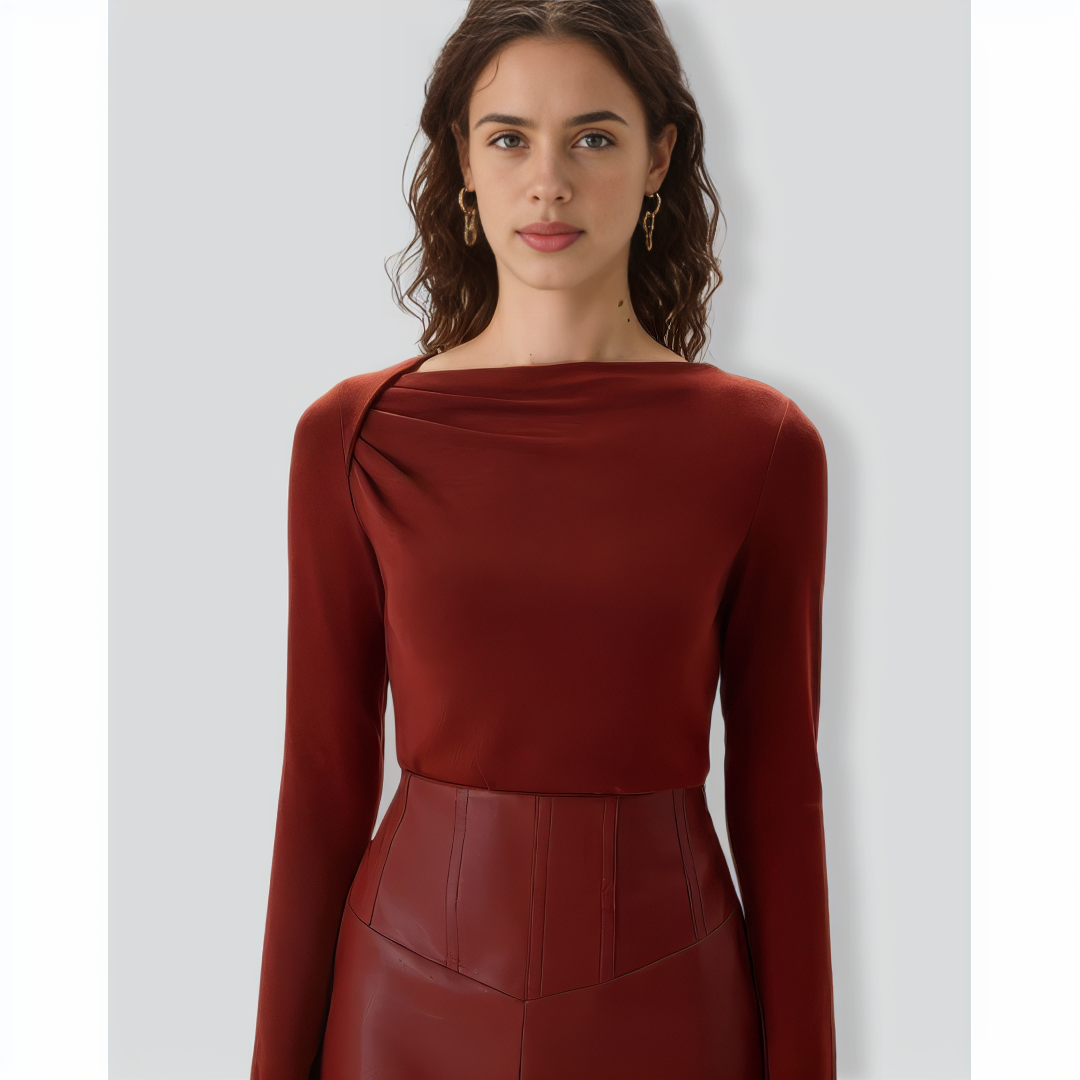 Brick Red Ruched Knit Tee