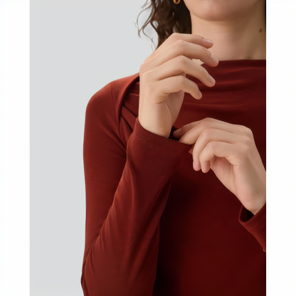 Brick Red Ruched Knit Tee