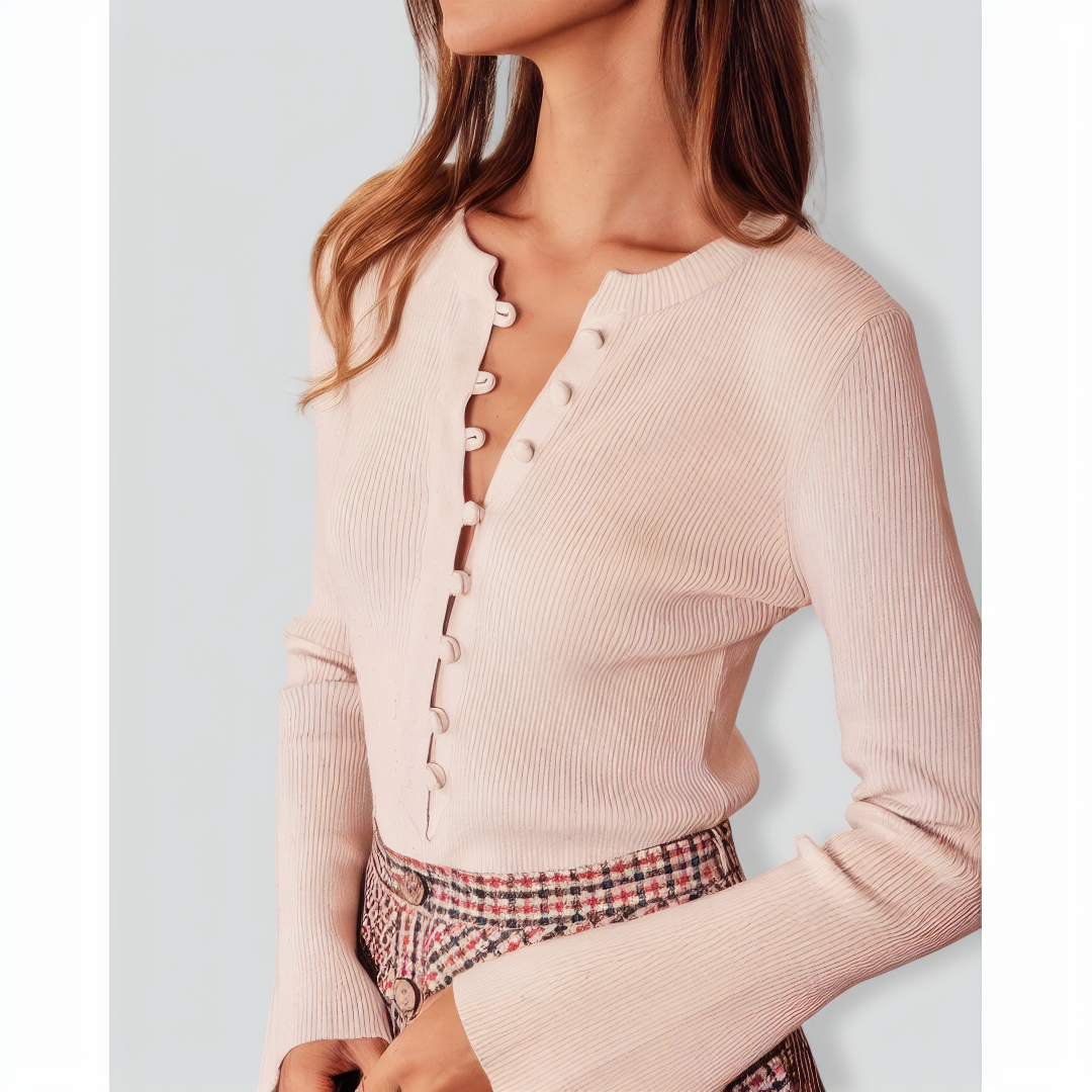 The Apricot Round Neck Button Up Knit Top