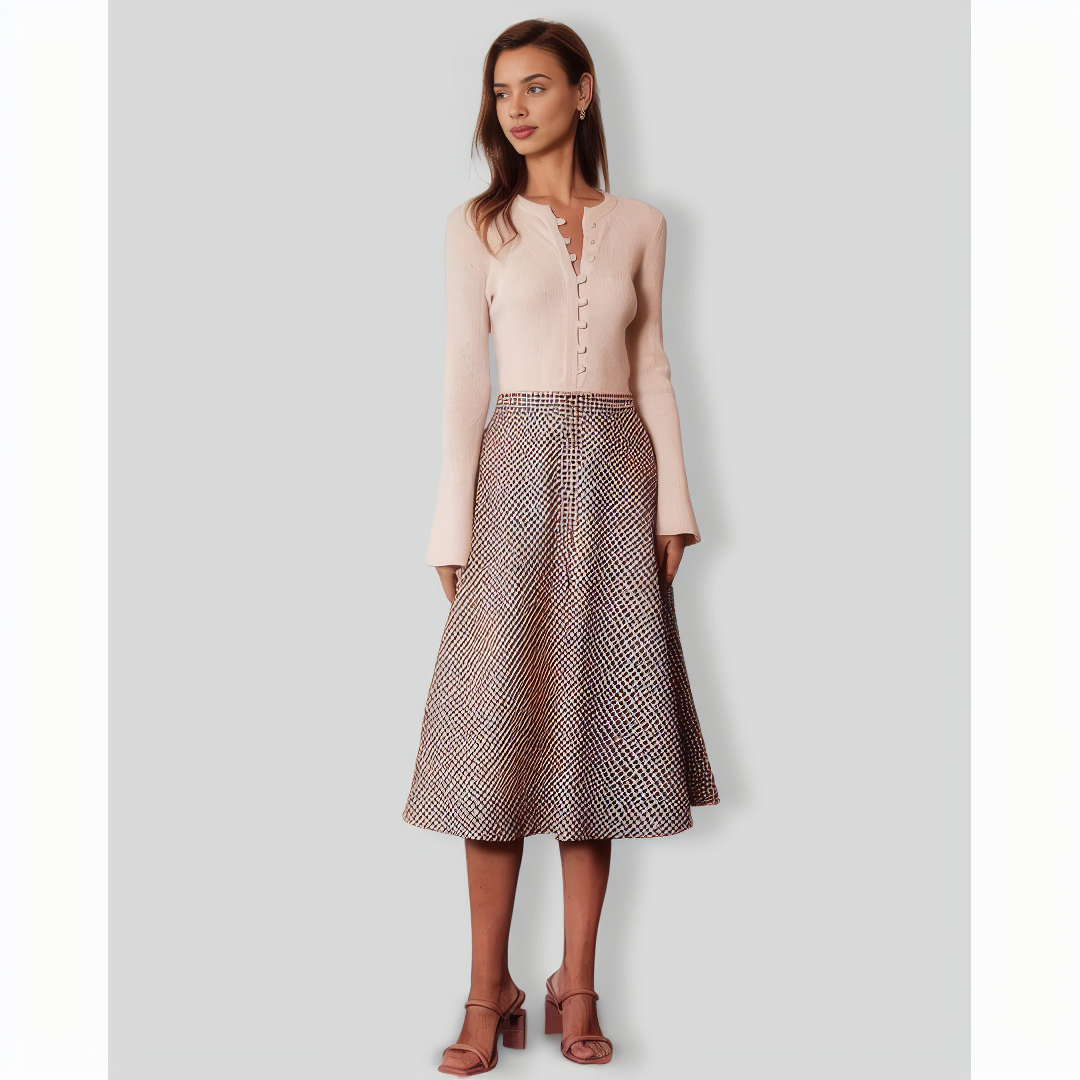 The Apricot Round Neck Button Up Knit Top