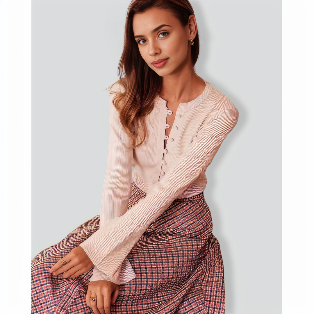The Apricot Round Neck Button Up Knit Top