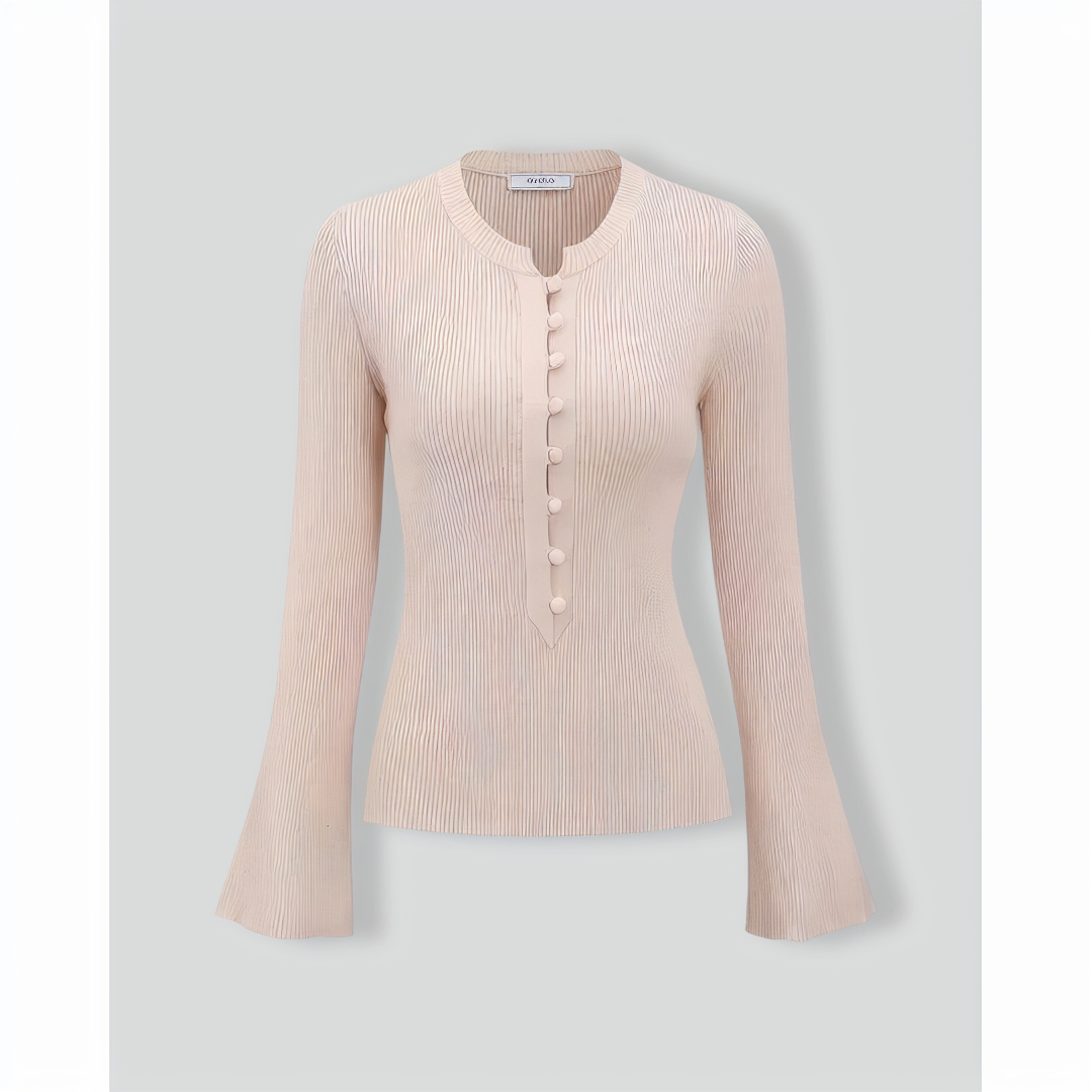 The Apricot Round Neck Button Up Knit Top