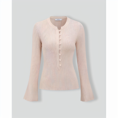 The Apricot Round Neck Button Up Knit Top