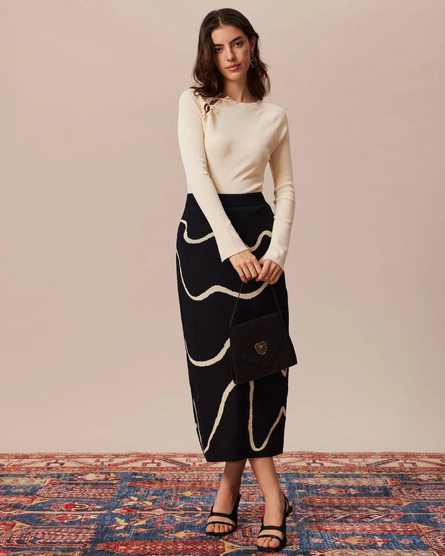 BC1400 The Beige Ribbed Cut Out Bowknot Knit Top