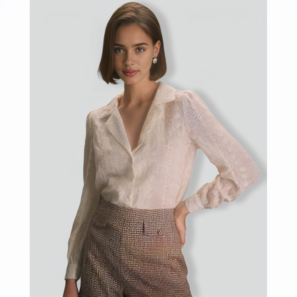 The Apricot Lapel Floral Embroidery Blouse