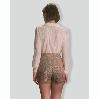 The Apricot Lapel Floral Embroidery Blouse