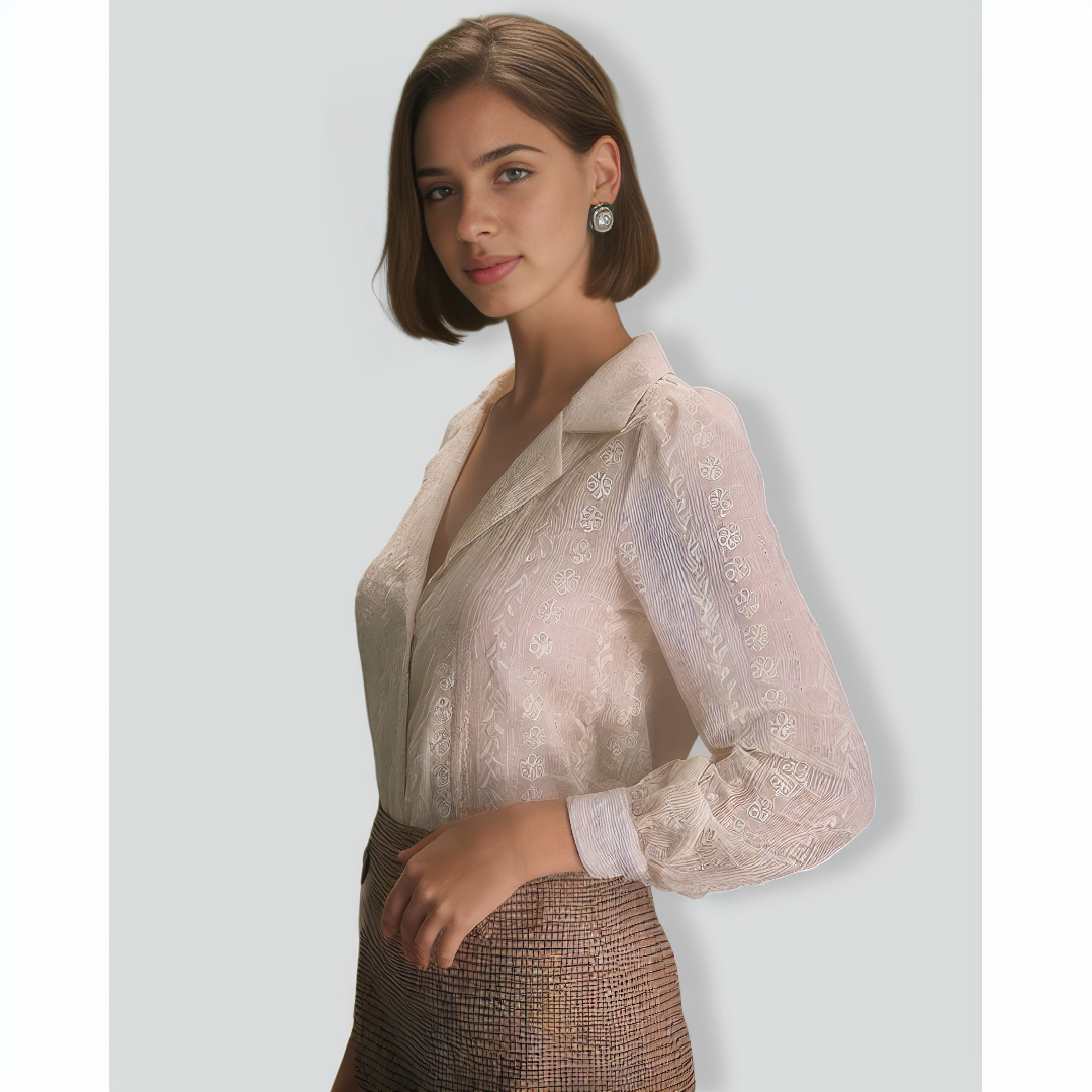 The Apricot Lapel Floral Embroidery Blouse
