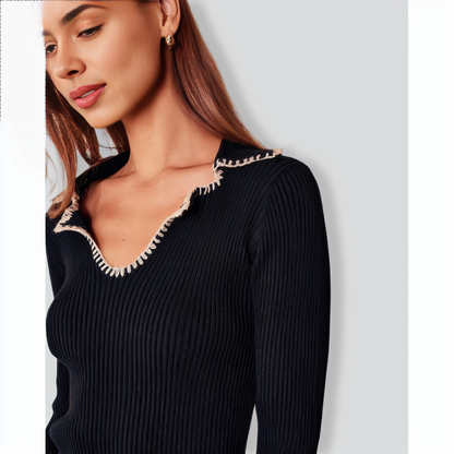 The Black Lapel Seam Colorblock Knit Top