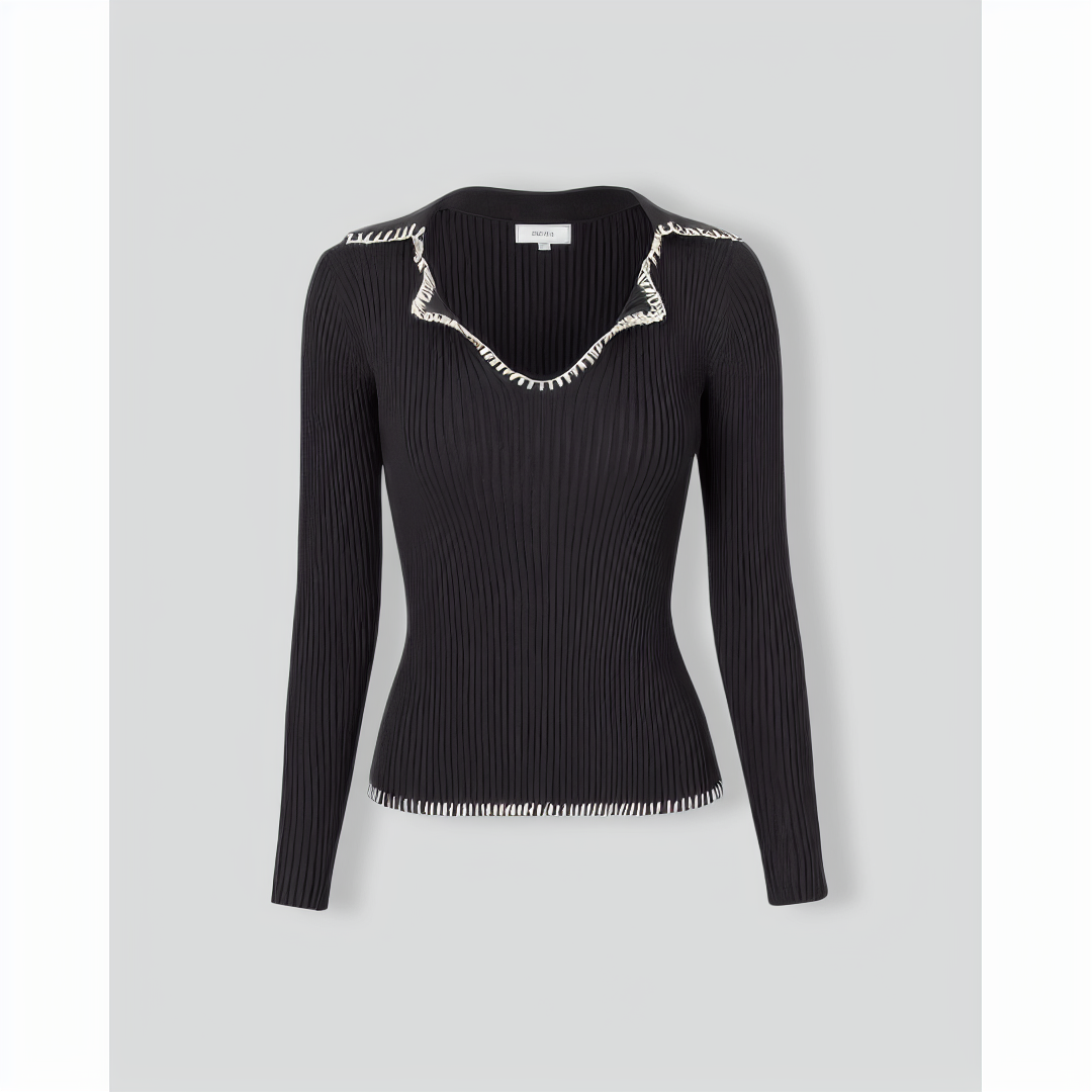 The Black Lapel Seam Colorblock Knit Top