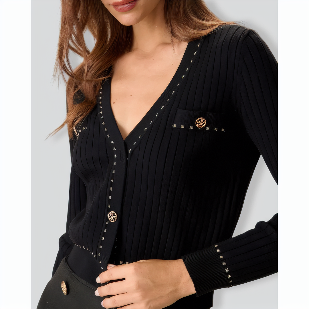 Black Contrasting Single-Breasted Cardigan